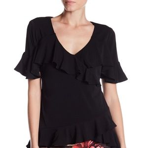 ECI Ruffle Peplum V Neck SZ S Hi Lo Hem
